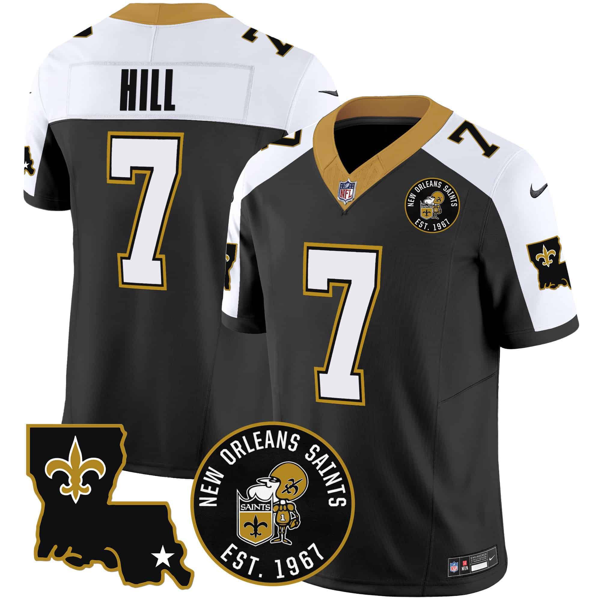 Men New Orleans Saints #7 Hill Black 2024 Nike 1967 Patch Vapor Limited NFL Jersey